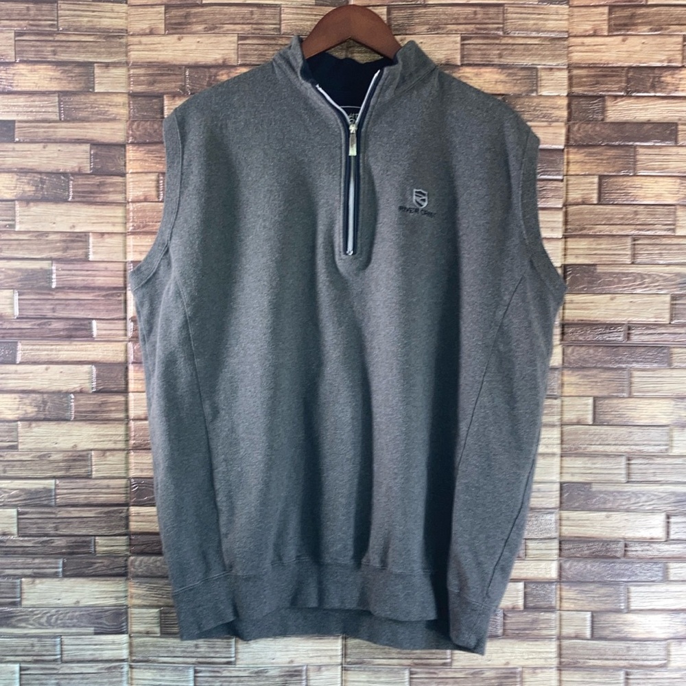 Mens EUC Straight Down 1/4 Zip Gray Golf Vest w/ Rivercrest Country Club Logo